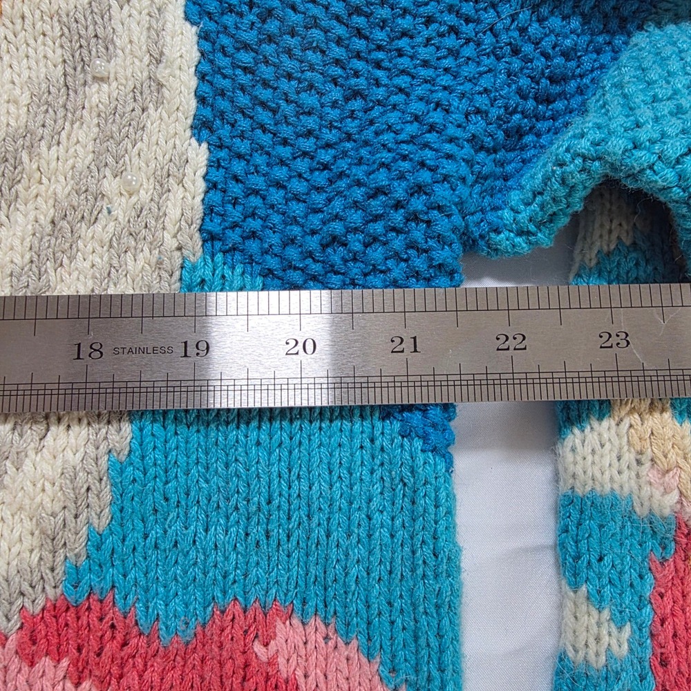 Raphels Vintage Hand Knitted Angel Cardigan Sweater Blue Pink Floral Cottagecore - Picture 5 of 5